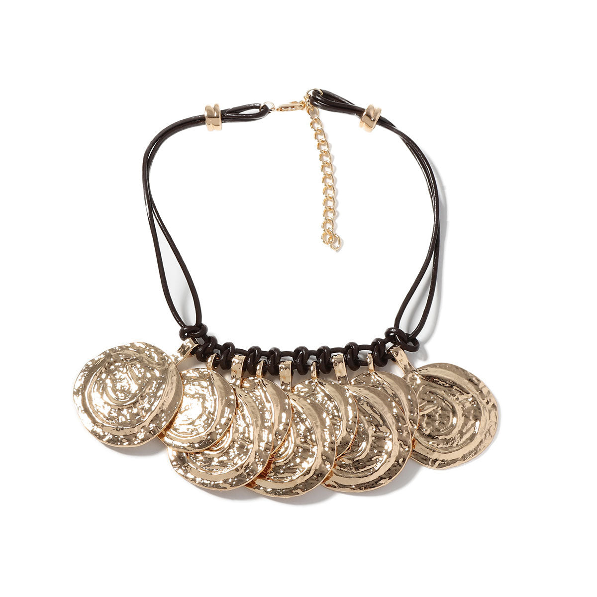 Chic Vintage-Style Layered Coin Necklace with Pleated Alloy and Leather Rope - Perfect for Casual Everyday Wear