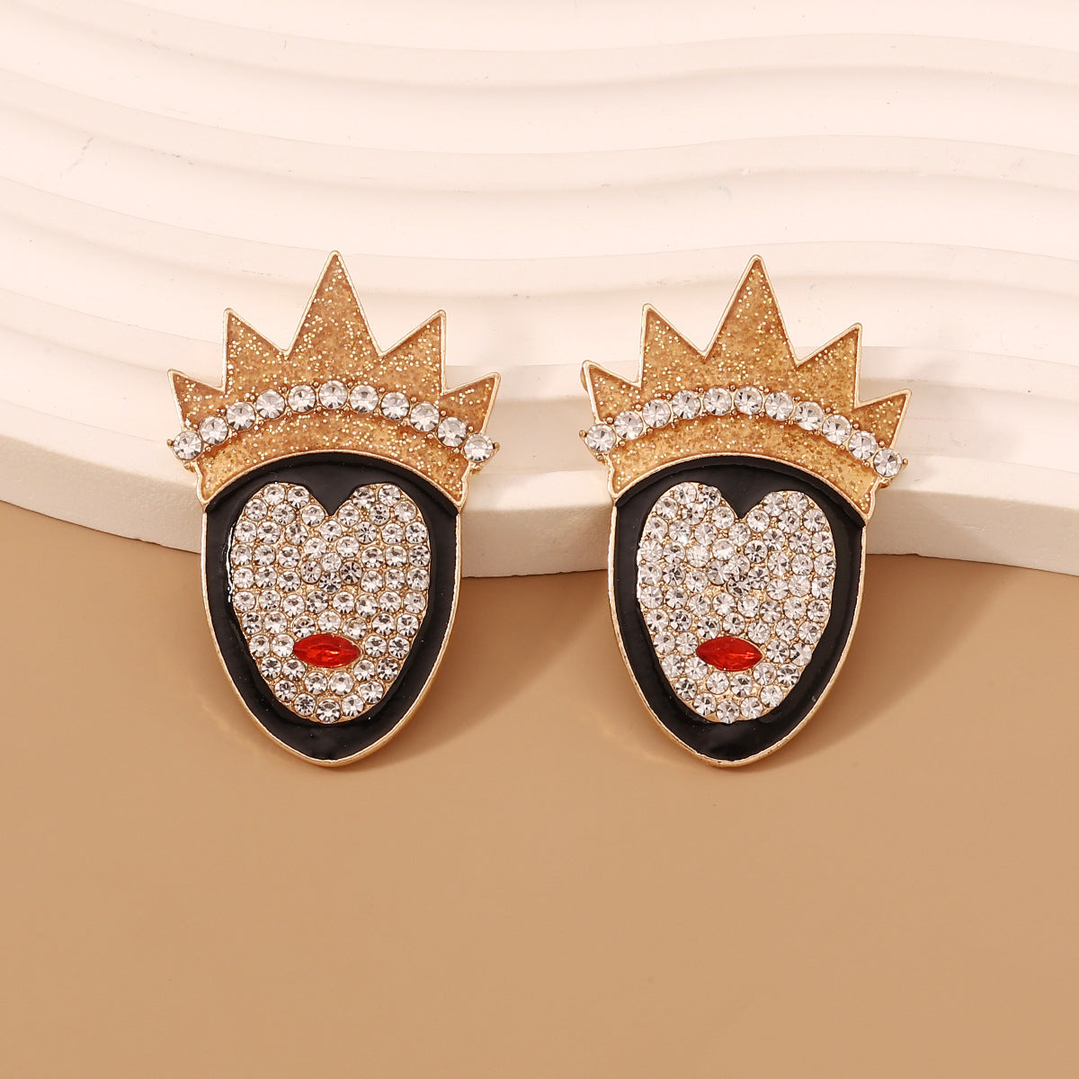 Elegant Crown Design Enamel Earrings with Rhinestones - Versatile and Trendy Earrings for Women