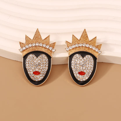 Elegant Crown Design Enamel Earrings with Rhinestones - Versatile and Trendy Earrings for Women