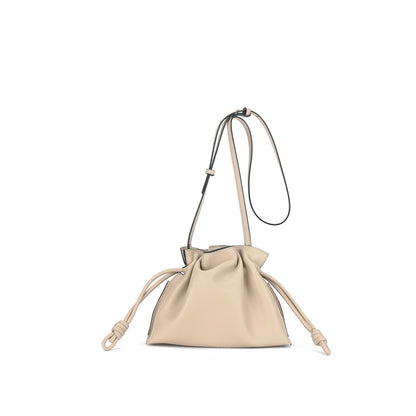 Minimalist Genuine Leather Women's Crossbody Bucket Bag Drawstring Mini Purse with Shoulder Strap for Everyday Use