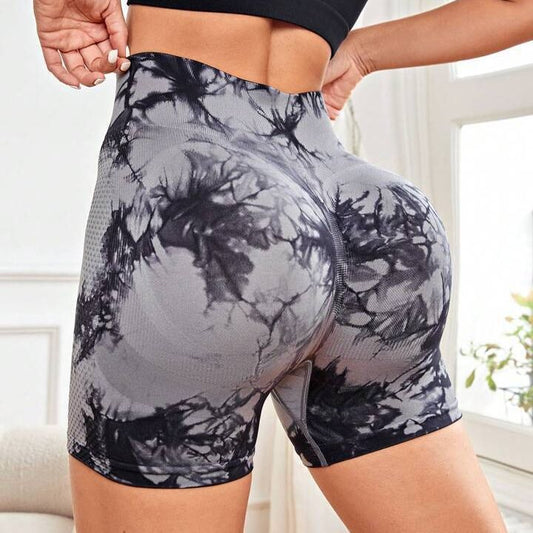 High Waisted Tie Dye Seamless Yoga Shorts for Women Butt Lifting Workout Running Fitness 3 Inch Training Shorts