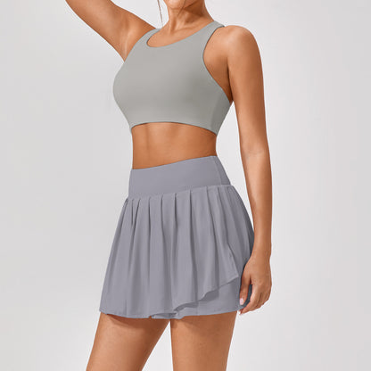 Summer Women's Yoga Outfit Set Stretchy and Outdoor Sports Apparel for Running and Fitness with Flattering Pleated Skirt