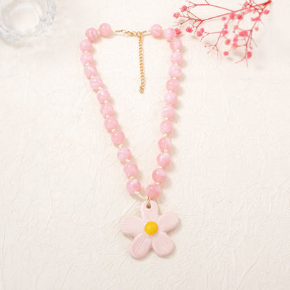 Charming Fresh and Sweet Ceramic Flower Pendant Necklace – Creative, Minimalist, and Versatile Design Perfect for Women