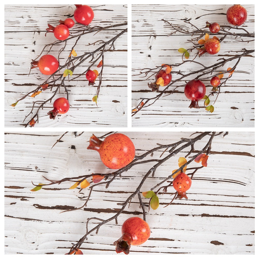 Lifelike Autumn Leaf Pomegranate Simulation Flowers - Elegant Faux Green Plants for Wedding Decorations and Crafts, Boho INS Style, MW10894