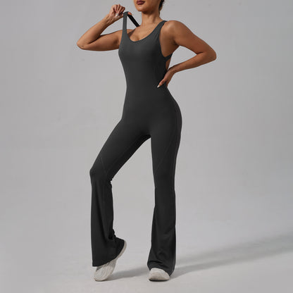 Quick Dry High Compression Bodysuit Yoga Outfit Sculpting Butt Lifting Slimming Fitness Apparel with Flared Legs