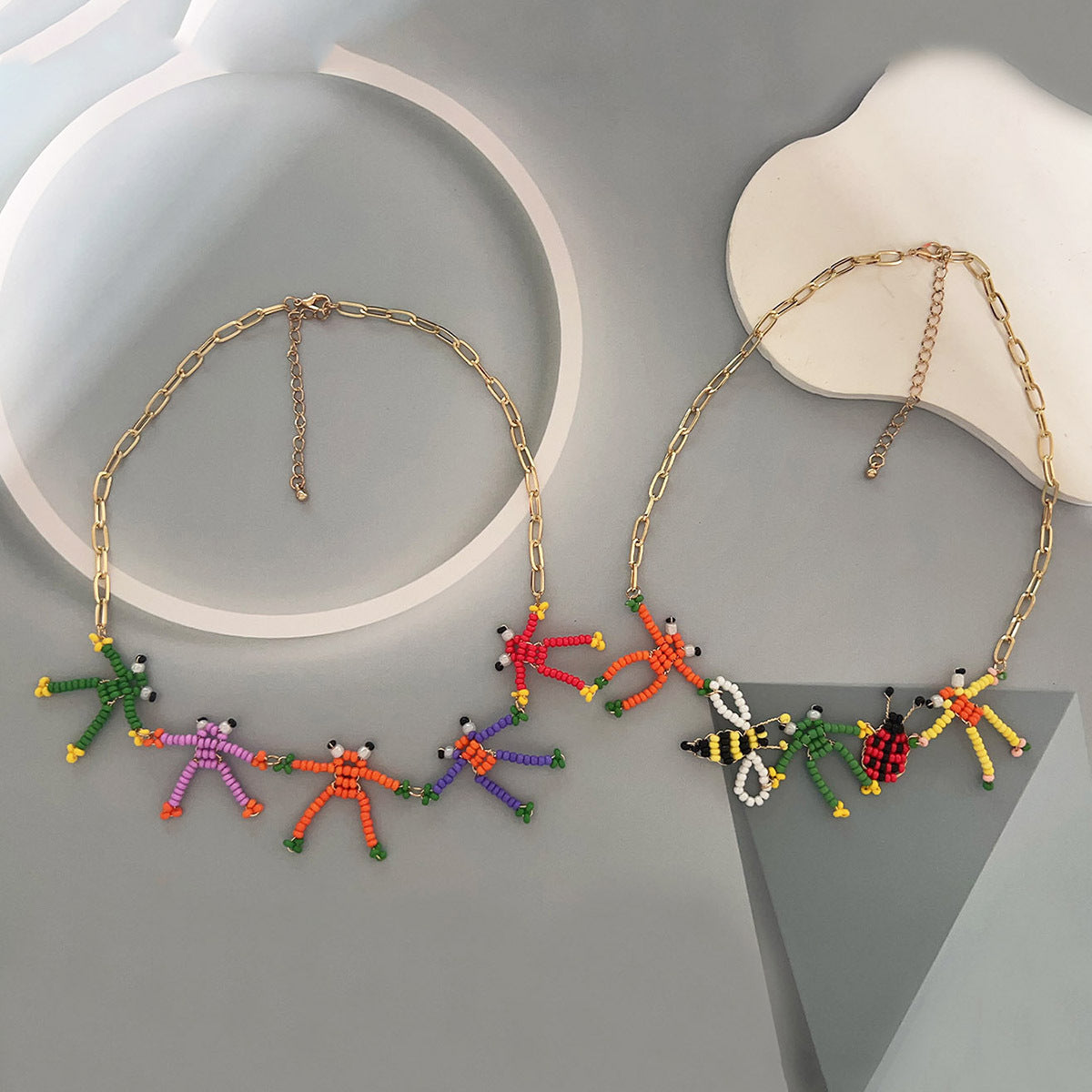 Chic Korean-Inspired Handmade Unique Frog and Bee Animal Pendant Chain Necklace - Creative Design for Nature Lovers