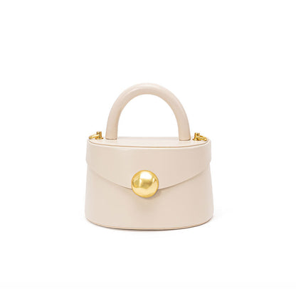 Luxury Genuine Leather Women's Half Round Box Bucket Bag with Elegant Metallic Handle Minimalist 3D Crossbody Purse for Chic Style