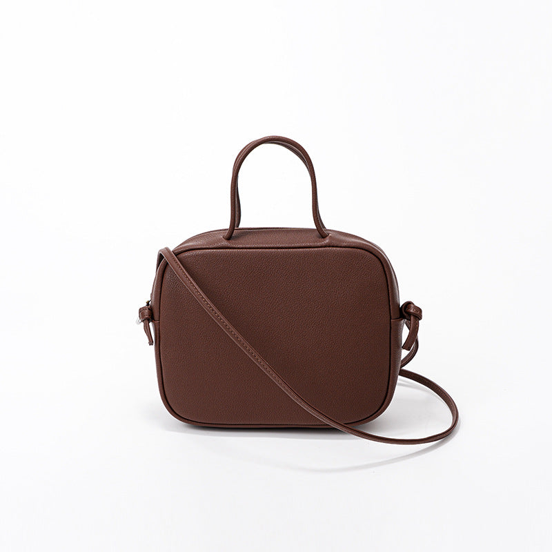 Tofu Bag Japanese Inspired Casual Minimalist Handbag Made from Grain Leather Versatile Shoulder Crossbody Bag for Everyday Use