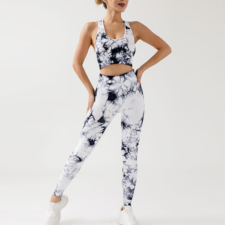 Seamless Tie Dye Yoga Set with Beautiful Back Sports Bra and High Waisted Leggings for Comfort Style and Performance