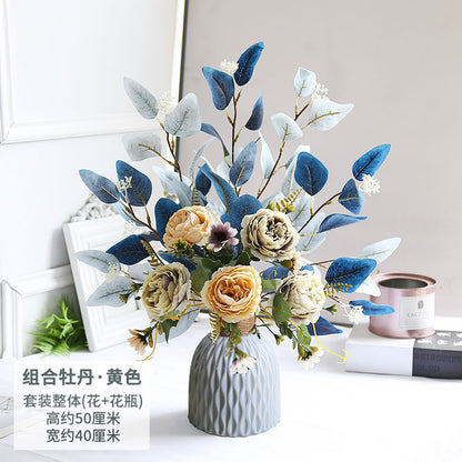 Elegant Faux Flower Arrangement - Lifelike Decorative Piece for Living Room | Luxurious Home Décor in Mediterranean Style