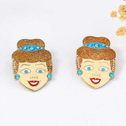 Charming and Unique Alloy Oil-Drop Princess Cartoon Earrings for Women – Delightful Whimsical Design Perfect for a Playful Style