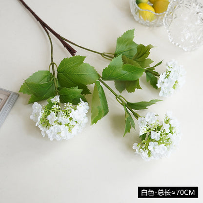 Three-Headed Small Hydrangea Faux Flowers - Lifelike Decorative Accents for Home and Weddings - Lucky Snowball Simulated Floral Arrangement