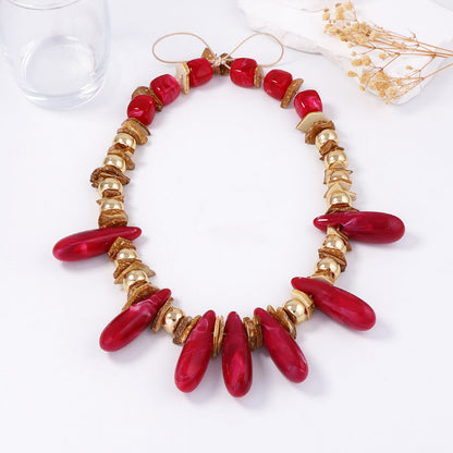 Exaggerated Retro Artistic Geometric Resin Big Drop CCB Wooden Pendant Adjustable Rope Necklace – Unique Style for Any Occasion