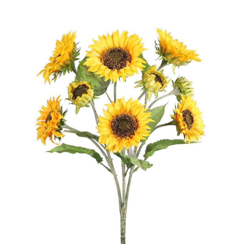 Stunning 9-Head Artificial Sunflower Bouquet - Perfect for Weddings, Home Décor, and Photography Enthusiasts - Lifelike Faux Floral Arrangement with Plush Stem