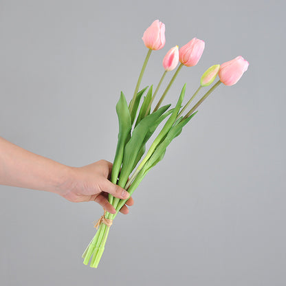 Luxury Realistic High-Stem Artificial Tulip Bouquet –  Synthetic Touch Faux Flowers for Elegant Home Decor and Lush Greenery Accents