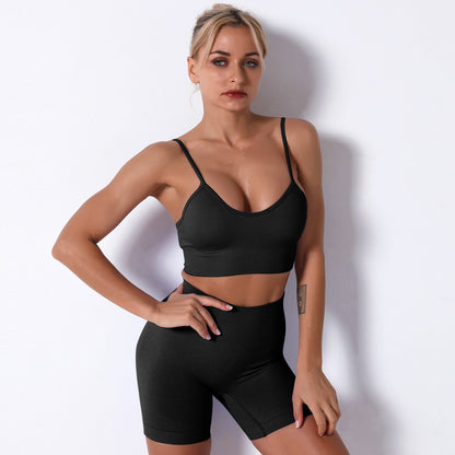 Seamless Back Sports Bra and High Waisted Shorts Set Women's Yoga Outfit for Comfort and Style