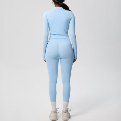 High Waisted Tight Yoga Pants and Long Sleeve Zip Jacket Set Sculpting Sportswear for Comfort and Performance