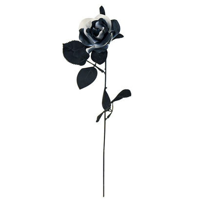 Single Black and White Rose Artificial Silk Flower - Perfect for Halloween Party Decorations, Wedding Photography Props, and Elegant Home Décor