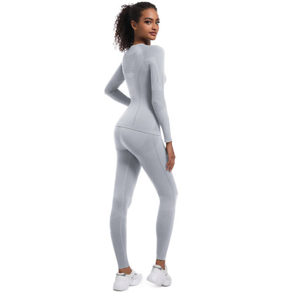 Seamless Knitted Long Sleeve Cycling Outfit Set for Women Yoga Body Shaping and Skiing Suit for Comfort and Performance