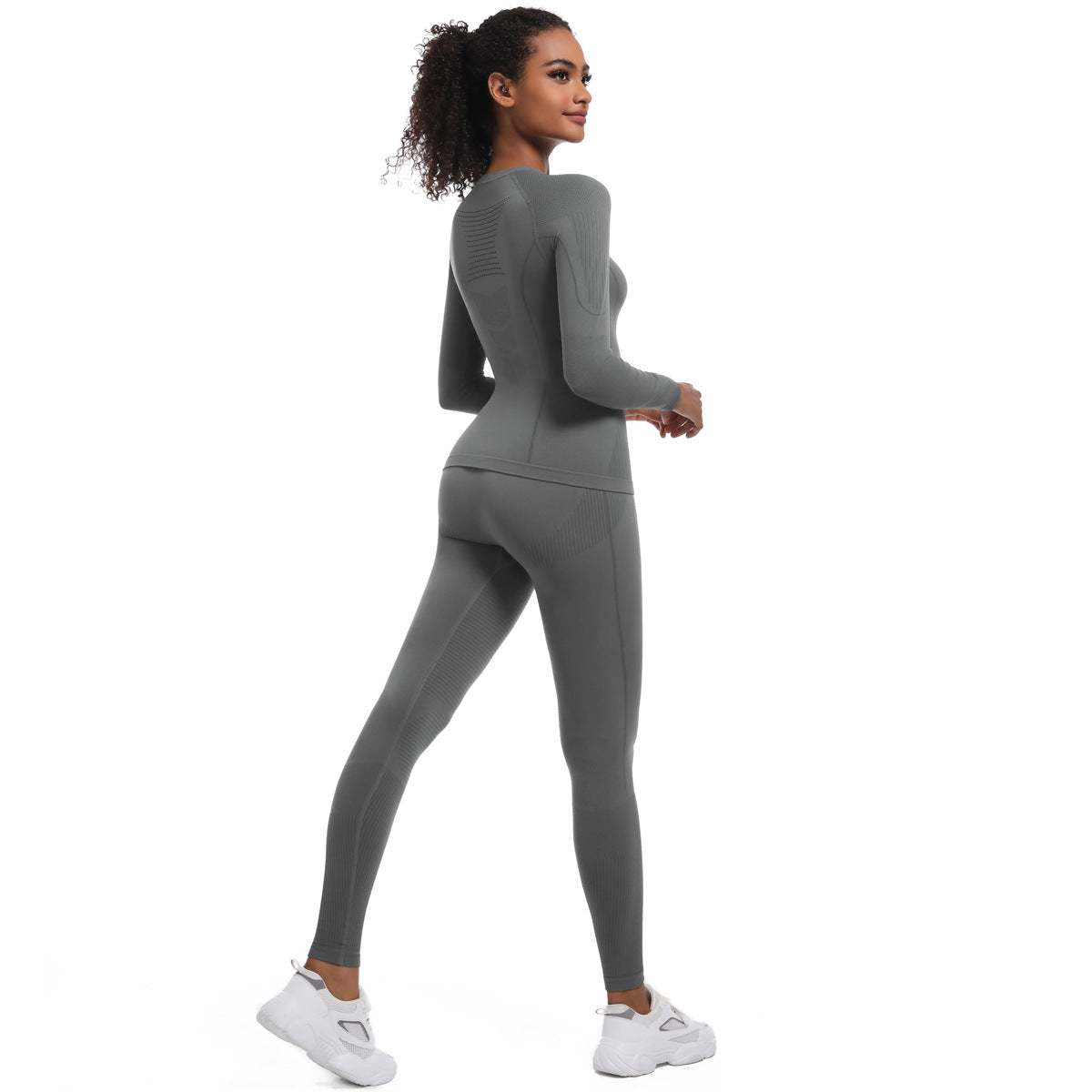 Seamless High Waisted Body Shaping Ski Suit Set Women s Long Sleeve Activewear for Running Biking and Yoga