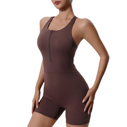 Women's Zippered Bodysuit Shorts for Dance Fitness and Yoga Compression One Piece with Built in Bra Padding for Support