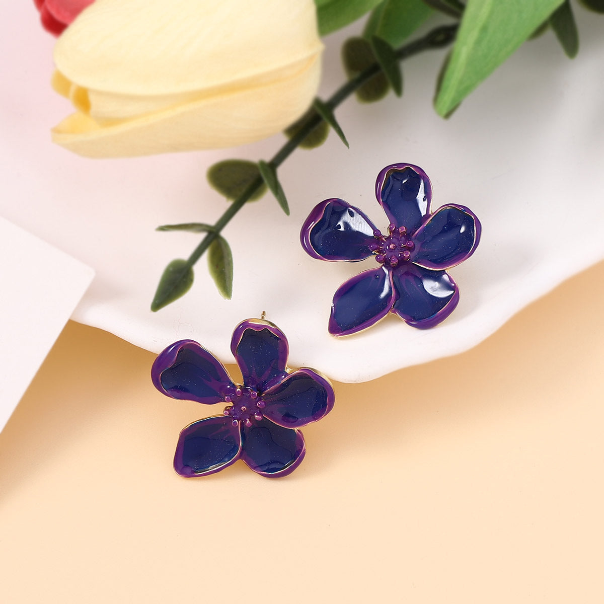 Elegant Enamel Flower Stud Earrings with Unique Design | Minimalist Chic Accessory for Distinctive Style
