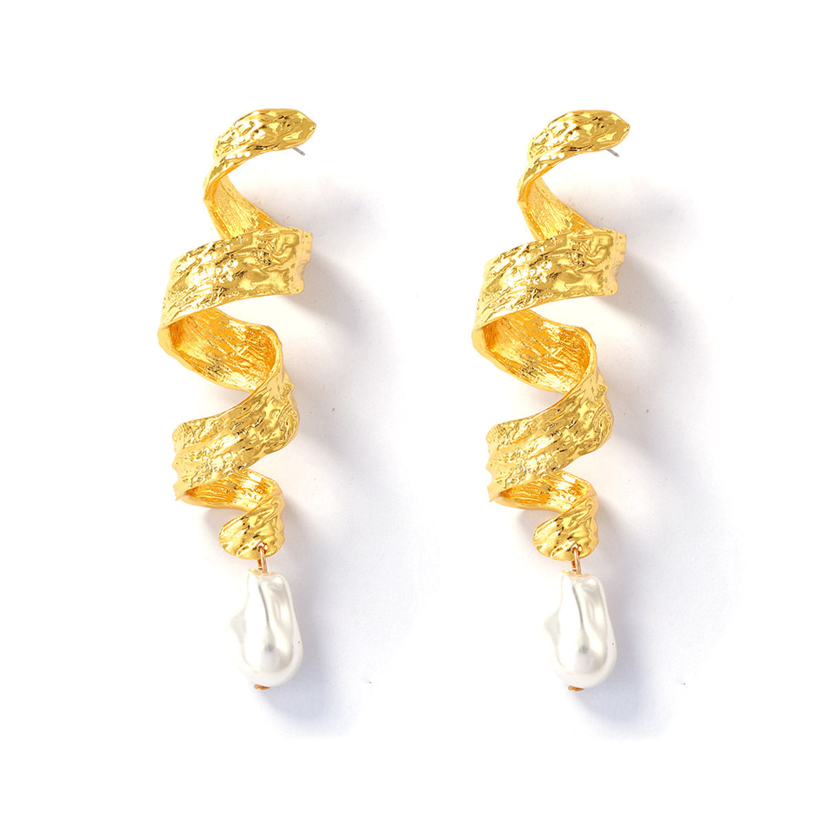 Vintage Baroque Alloy Geometric Twisted Spiral Ribbon Luxe Showstopper Faux Pearl Earrings - Elegant Statement Jewelry for any Occasion