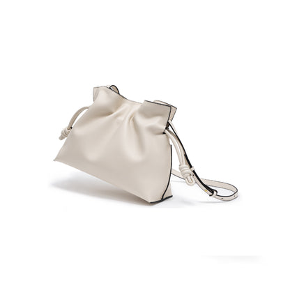 Genuine Leather Women's Drawstring Bucket Bag and Versatile Chic Crossbody and Shoulder Bag with Ruched Design for Everyday Use