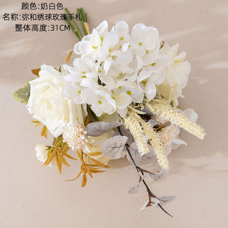 Stunning Miwa Hydrangea Rose Bouquet - Realistic Faux Flower Home Decor, Elegant Handheld Floral Arrangement, Perfect Wall Decoration - CF01385