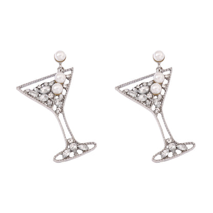 Stunning Pearl-Embellished Hollow Alloy Earrings with Colorful Gemstones - Chic and Versatile Cocktail Glass Series Ear Accessories for Every Occasion