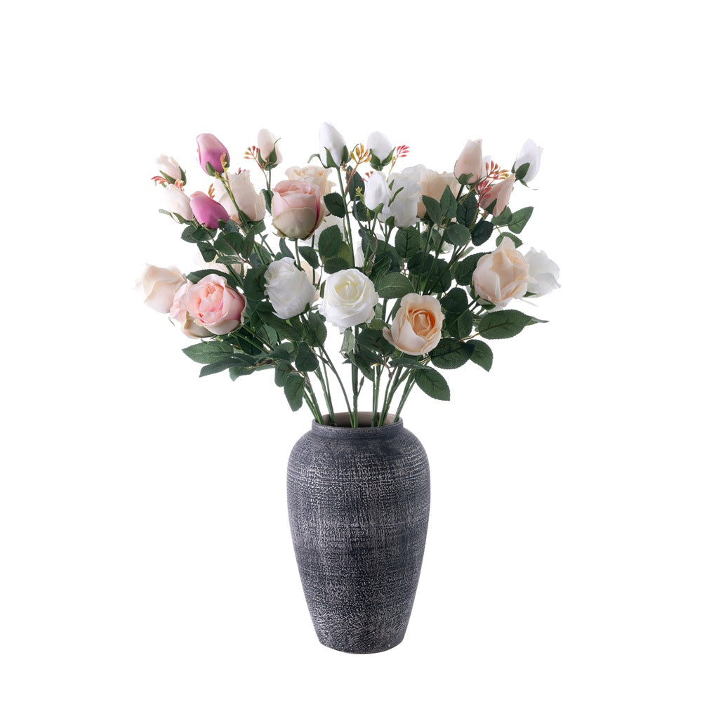 Realistic Faux Flower Arrangement: 5-Head Rose Bouquet for Wedding Decor – Lush Green Plants (Model YC1056) – Perfect for Home, Office & Events