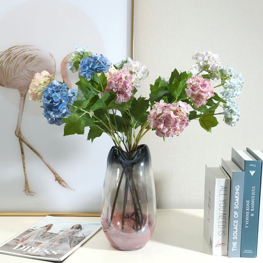 Realistic 3-Head Hydrangea Silk Flower Bouquet - Luxurious Touch for Home Décor, Perfect for Living Room and Dining Table Centerpiece