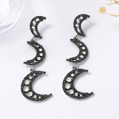Chic and Elegant Long Moon-Shaped Drop Earrings for Women - Gorgeous Alloy, Openwork Design, and Sparkling Zircon-Inlay for a Touch of Luxury