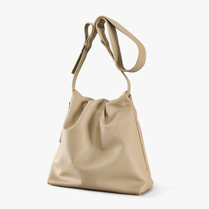 Genuine Top Grain Leather Pleated Tote Bag with Side Zip for Women Elegant Shoulder and Crossbody Design for Everyday Use