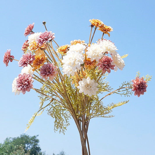 Stunning Faux Flower Arrangement - European Style Faux Lilac Daisy with 4 Elegant Blooms - Perfect for Home Decor, Weddings, Photography, and Hotel Decorations in Autumn Colors