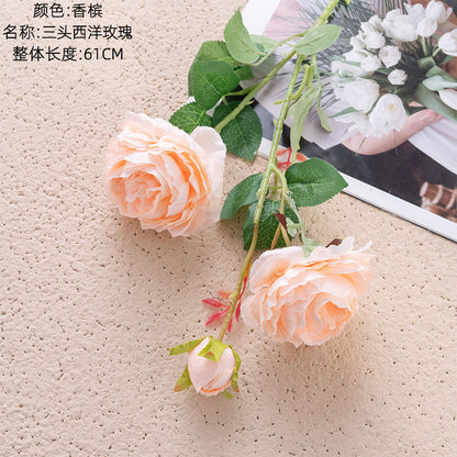 Elegant European-Style 3-Head Peony and Western Rose Artificial Flower Arrangement for Home Decor, Wedding Celebrations, and Wall Art - MW51010