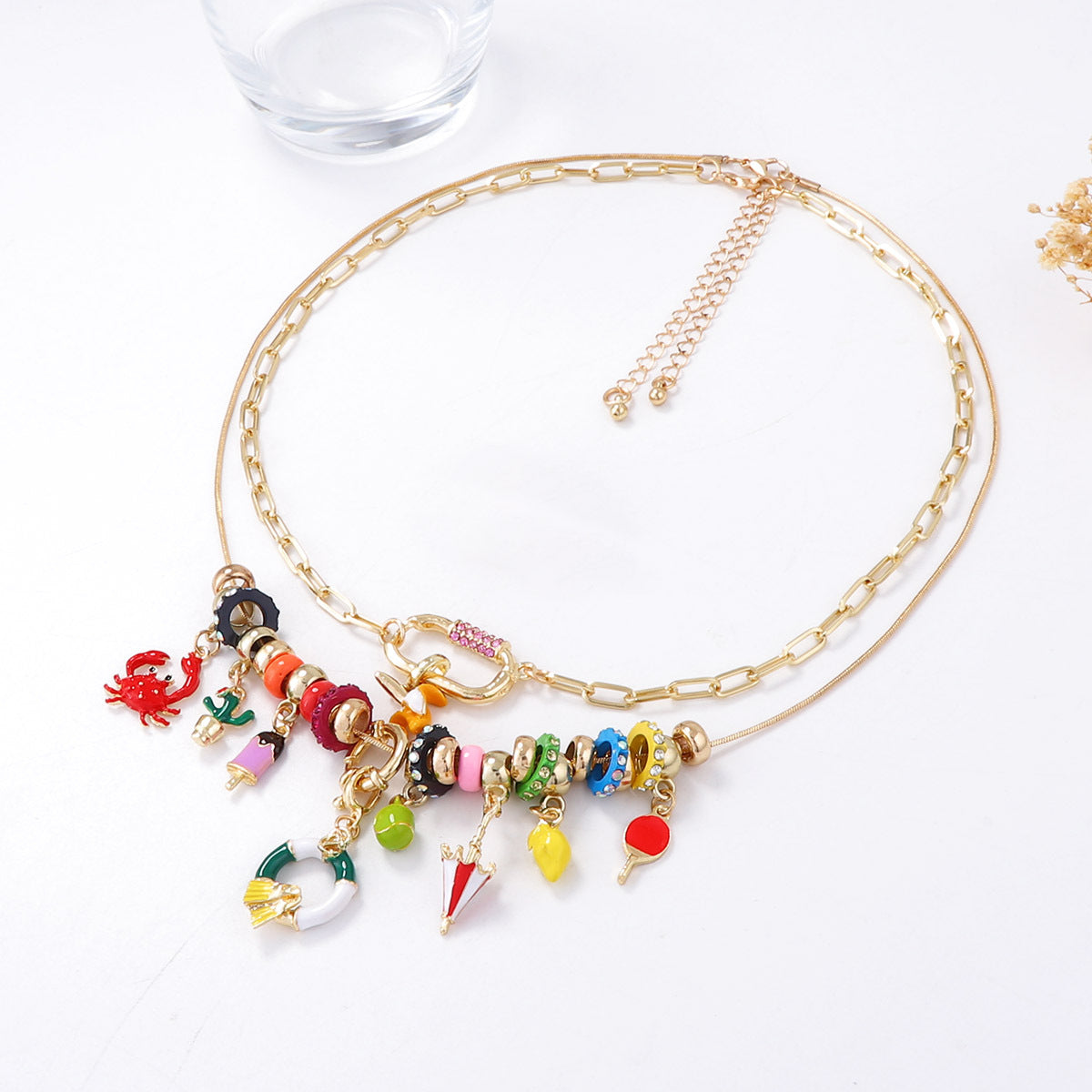 Chic Double Layer Chain Necklace with Geometric Animal Pendant - Stylish Alloy Design for Women