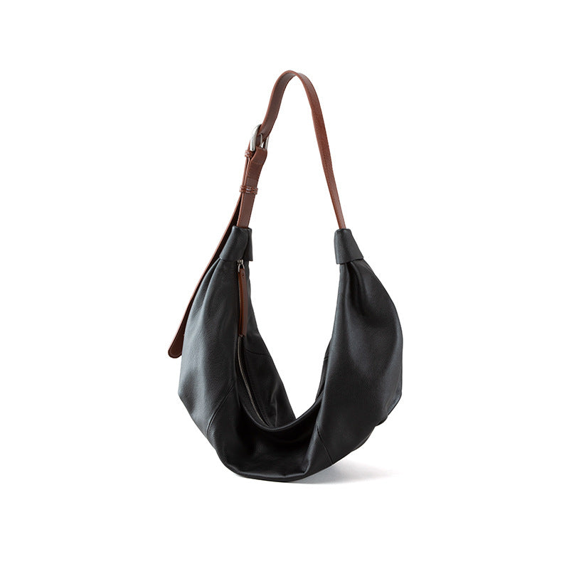 Niche Design Crossbody Bag with Top Grain Leather Zipper Closure Versatile Handheld Dumpling Bag for Chic Underarm Carry