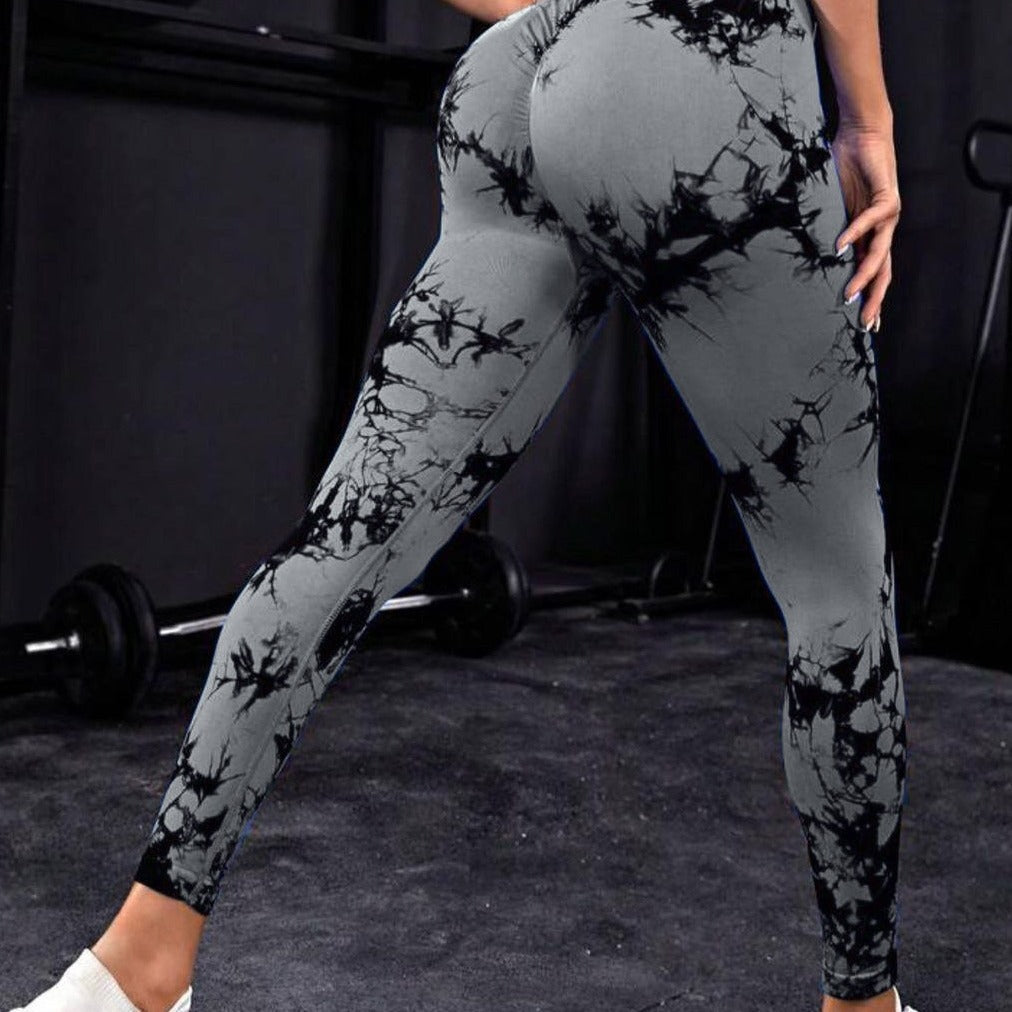 Seamless Tie Dye V Waist Yoga Pants for Women High Waist Butt Lifting Leggings for Running Fitness and Athleisure for a Peachy Bum