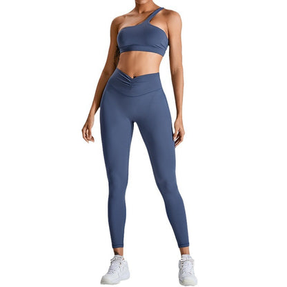 Asymmetrical One Shoulder Yoga Set for Women Peach Ruched Moisture Wicking Yoga Pants for Quick Drying Workout and Running Fitness Outfit