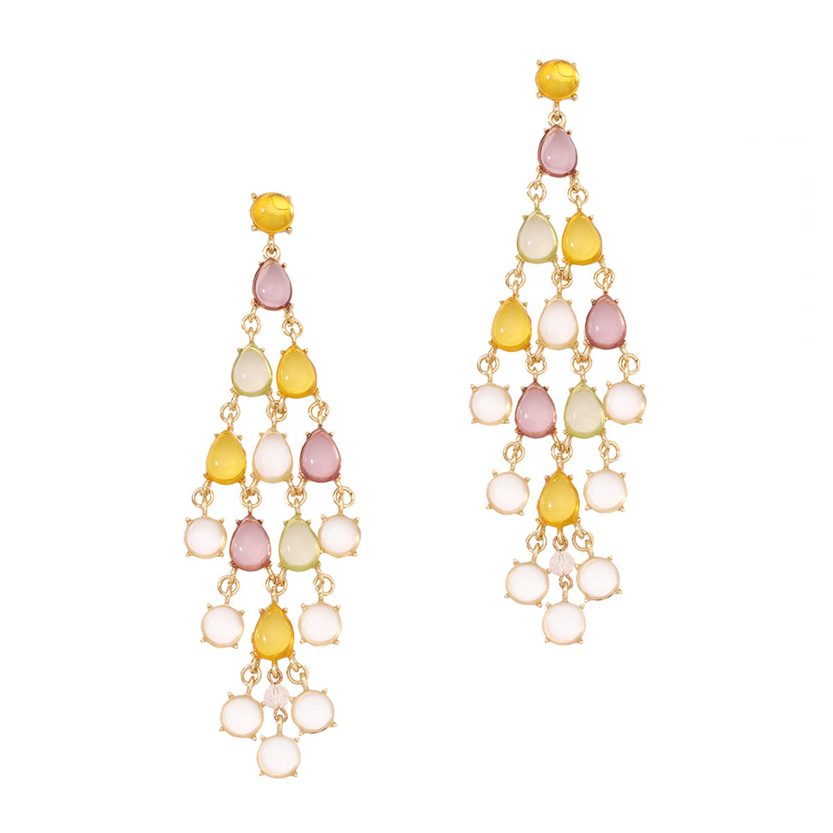 Exaggerated Long Water Drop Shape Glass Pendant Statement Earrings with Trendy Chain and Unique Tassels - Perfect for Fashion-Forward Individuals