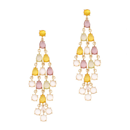 Exaggerated Long Water Drop Shape Glass Pendant Statement Earrings with Trendy Chain and Unique Tassels - Perfect for Fashion-Forward Individuals