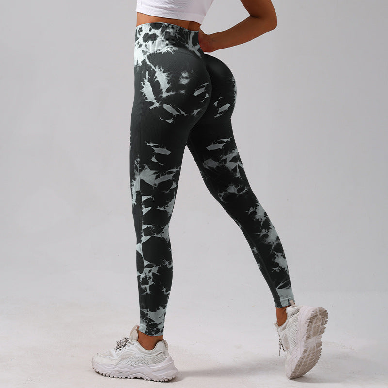 High Waisted Seamless Tie Dye Leggings for Women Peach Hip Lifting Workout Pants for Running Gym and Yoga