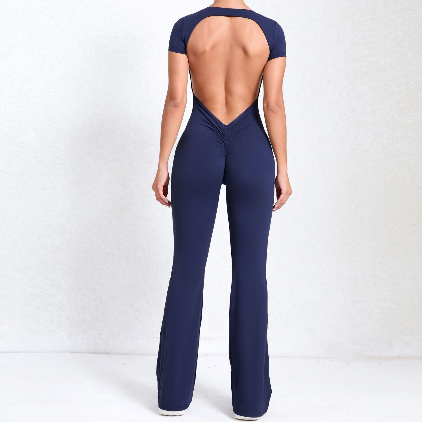 High Intensity Backless Yoga Jumpsuit for Women Flared Leg Fitness Bodysuit for and Performance