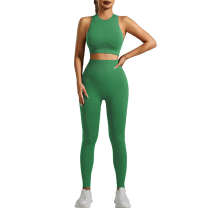 Seamless High Intensity Yoga and Running Set Breathable Ribbed Tank Top and Sports Bra for Comfort and Flexibility