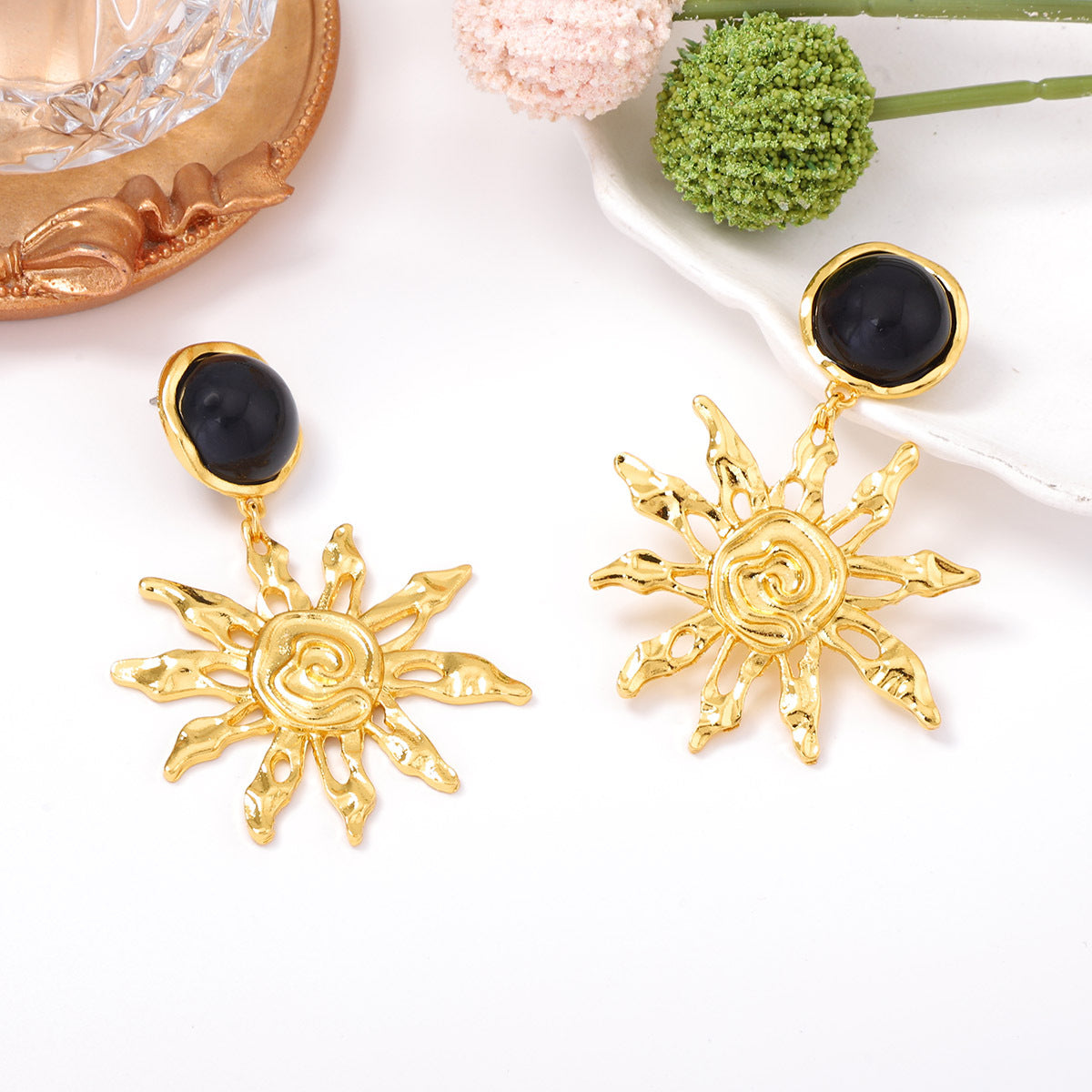 Unique Sunflower-Inspired Irregular Geometric Alloy Hollow Earrings – Stylish, Statement Jewelry for Women, Perfect for Any Occasion