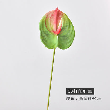 Realistic 3D Printed Red Anthurium Flower Bouquet - Touch-Sensitive Design for Home Decor, Living Room Accent, and Flower Arrangement Inspiration with White Anthurium and Green Leaves