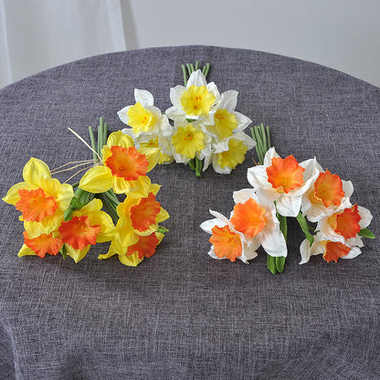 Realistic Touch Narcissus Faux Flower Bouquet - Ideal for Home Living Room Decoration, Weddings, and Special Events - Durable PU Narcissus Handheld Floral Arrangement