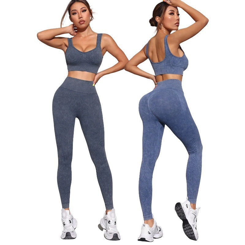 Seamless High Waisted Yoga Set with Textured Sports Bra and Leggings Workout Gear for Women