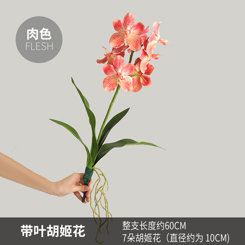 Realistic Faux Orchid Bouquet with Leaves – Elegant Home Décor for Your Living Room Table – Perfect for Adding a Touch of Nature to Your Home